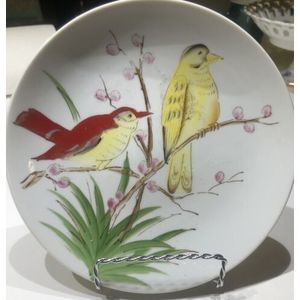 Vintage  Handpainted Birds Porcelain Plate Wall Hanging Decor 8 1/4” Redbird